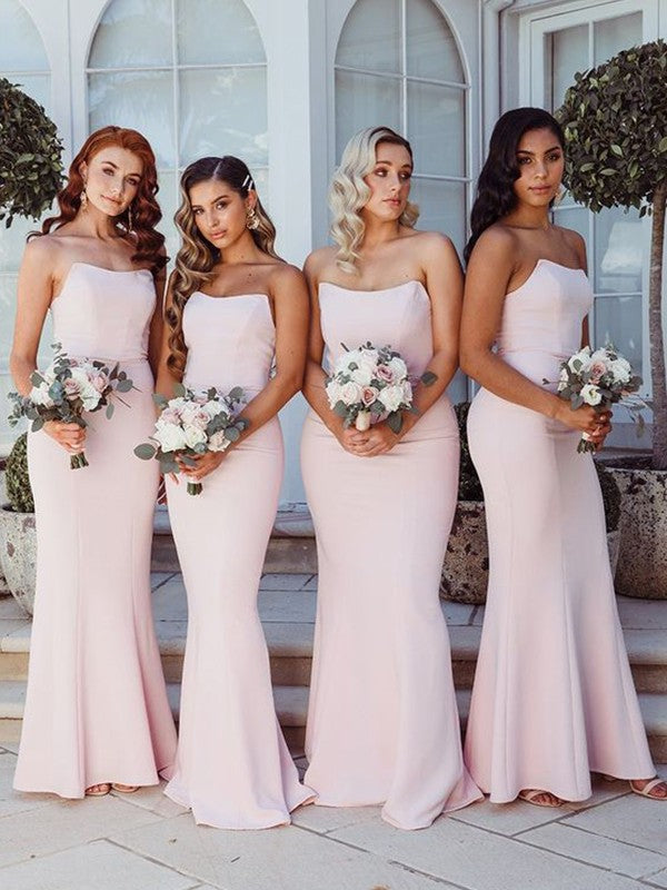 Wholesale Sheath/Column Strapless Ruffles Sleeveless Stretch Crepe Floor-Length Bridesmaid Dresses